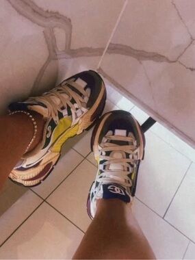 Chunky Multicolor Sneakers with Yellow Accents